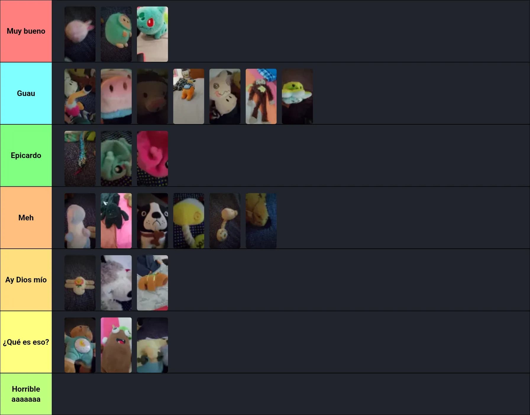 Tier list de peluches 